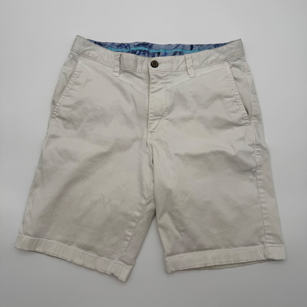 Tommy Bahama Chino Shorts Mens 32 Bone White Cotton Tencel Blend 10" Inseam
